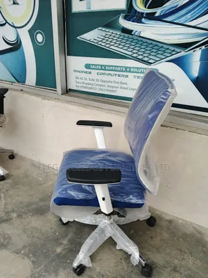 Blue Net Office Chair With Adjustable Arms and Recliner