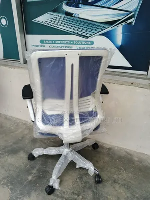 Blue Net Office Chair With Adjustable Arms and Recliner