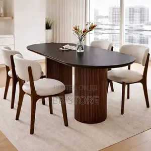 Modern Luxe Oval Dining Set – Sculptural Base + Upholstered Chairs