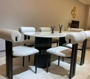 Modern 6-Seater Dining Set – Marble Top Upholstered Chairs