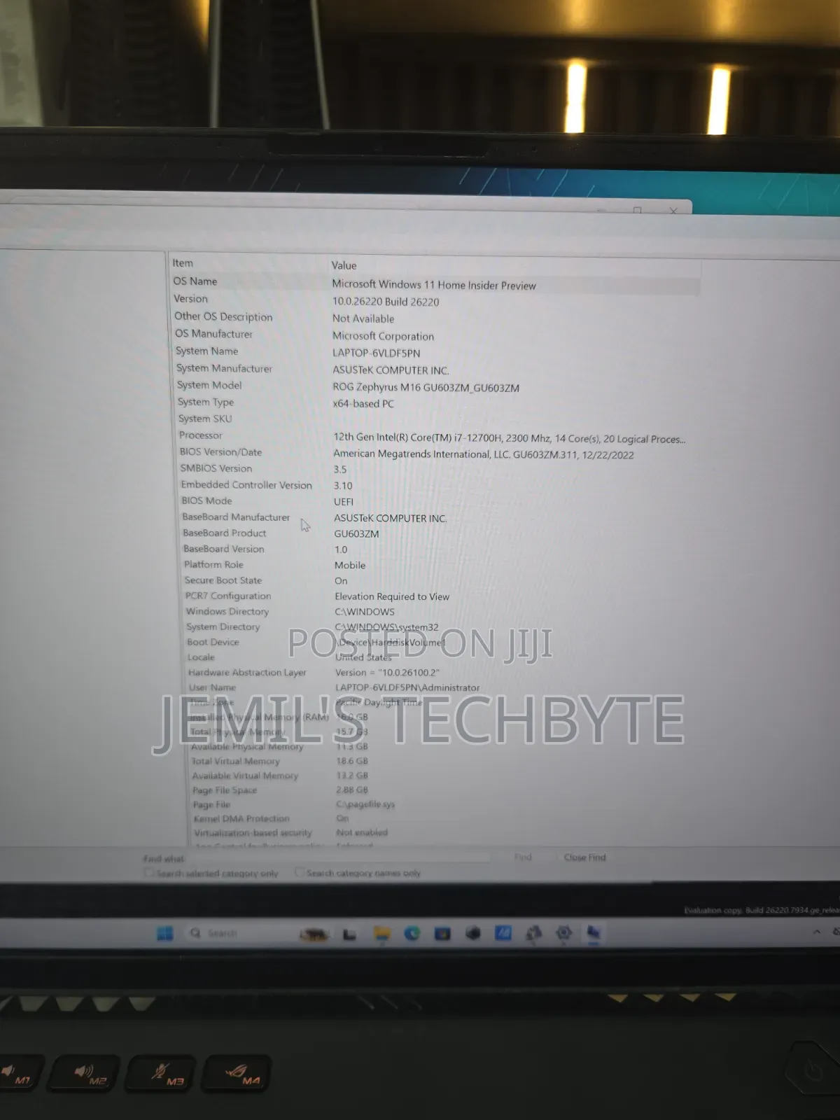 Laptop Asus ROG Zephyrus G16 16GB Intel Core i7 SSD 1T