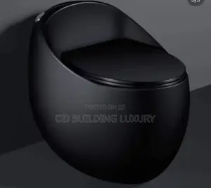 Sleek, Black Egg-Shaped One-Piece Toilet