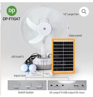 Dp-F110at 16′′ Solar Rechargeable Fan Kit. Panel 2 Bulbs Included