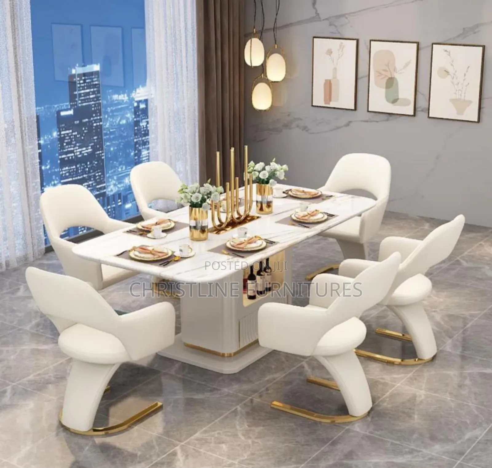Quality Marble Top Dining Table by 6 Seaters