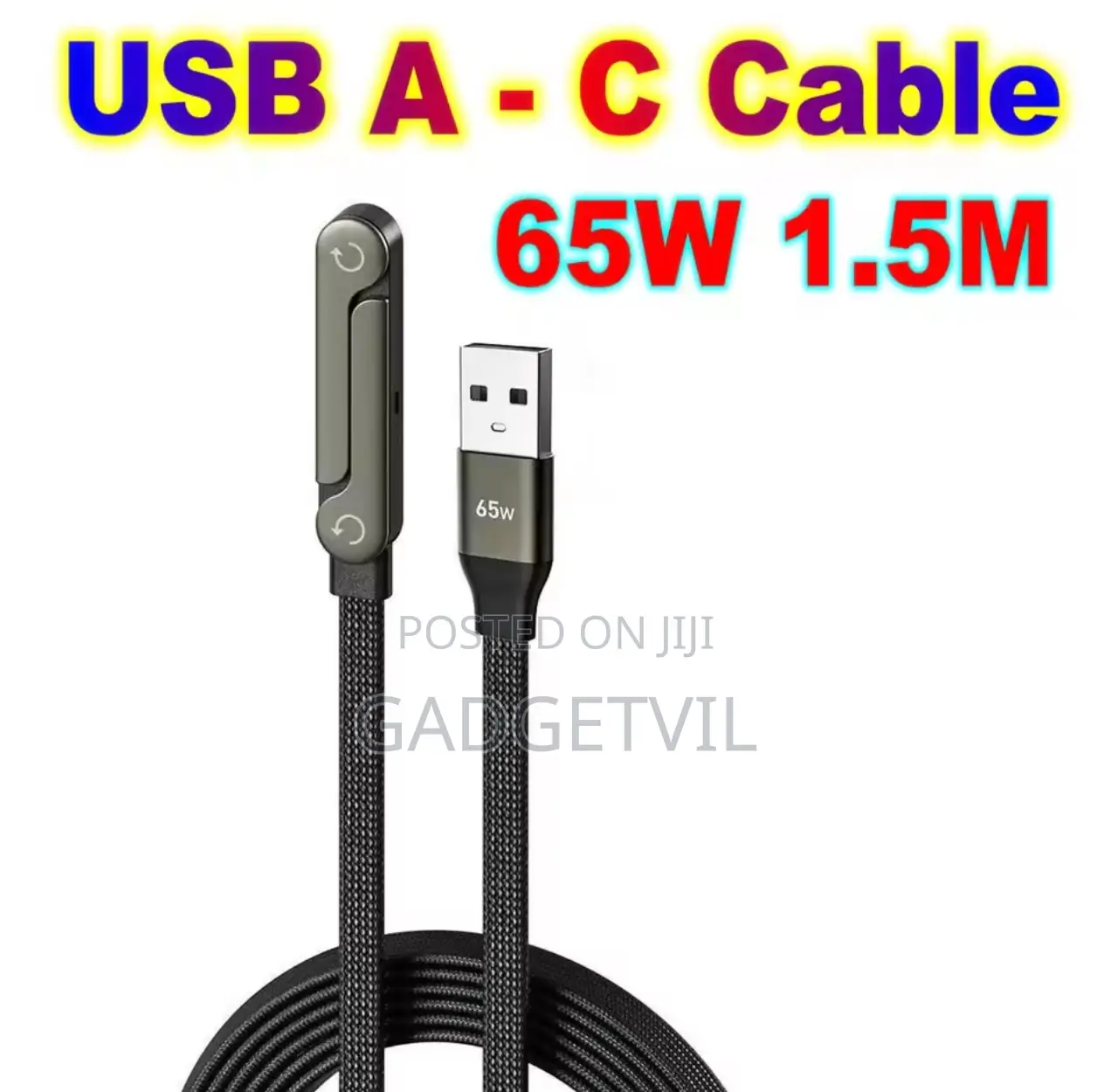 65w Folded Stand Braided Elbow Usb a to Type C Data Cable