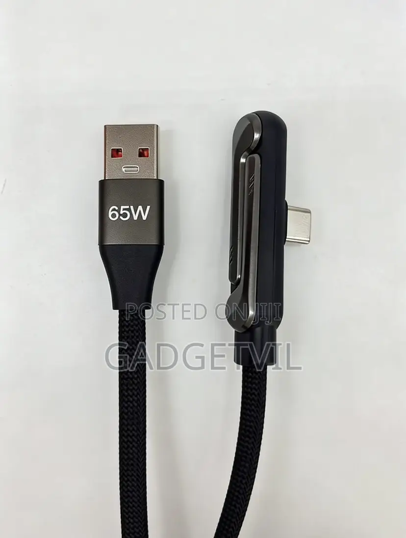 65w Folded Stand Braided Elbow Usb a to Type C Data Cable