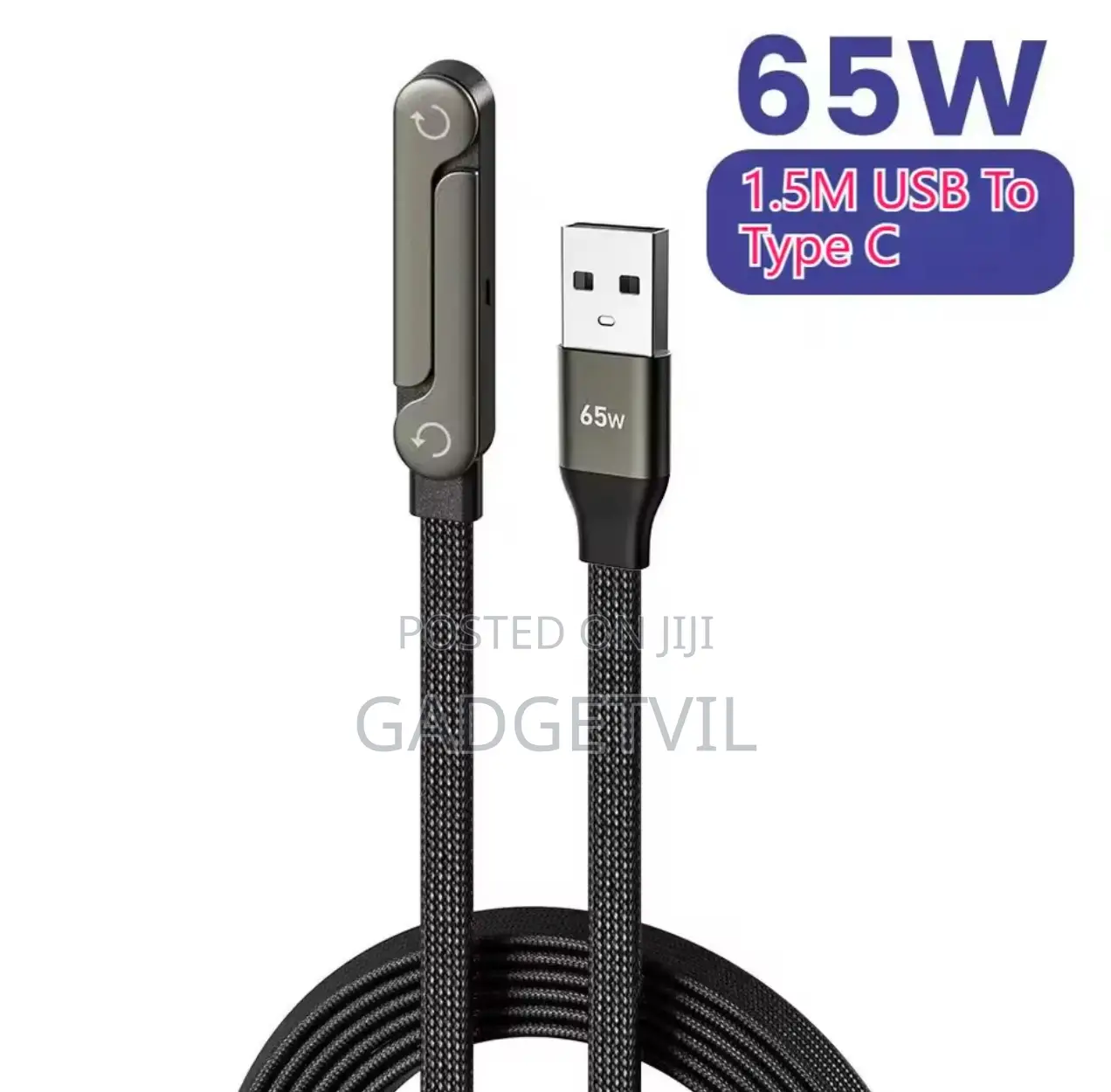 65w Folded Stand Braided Elbow Usb a to Type C Data Cable