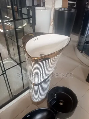 Ceramic White and Gold Design Basin