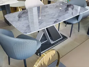 Unique Marble Top Dining Table Set by 6 Chairs.