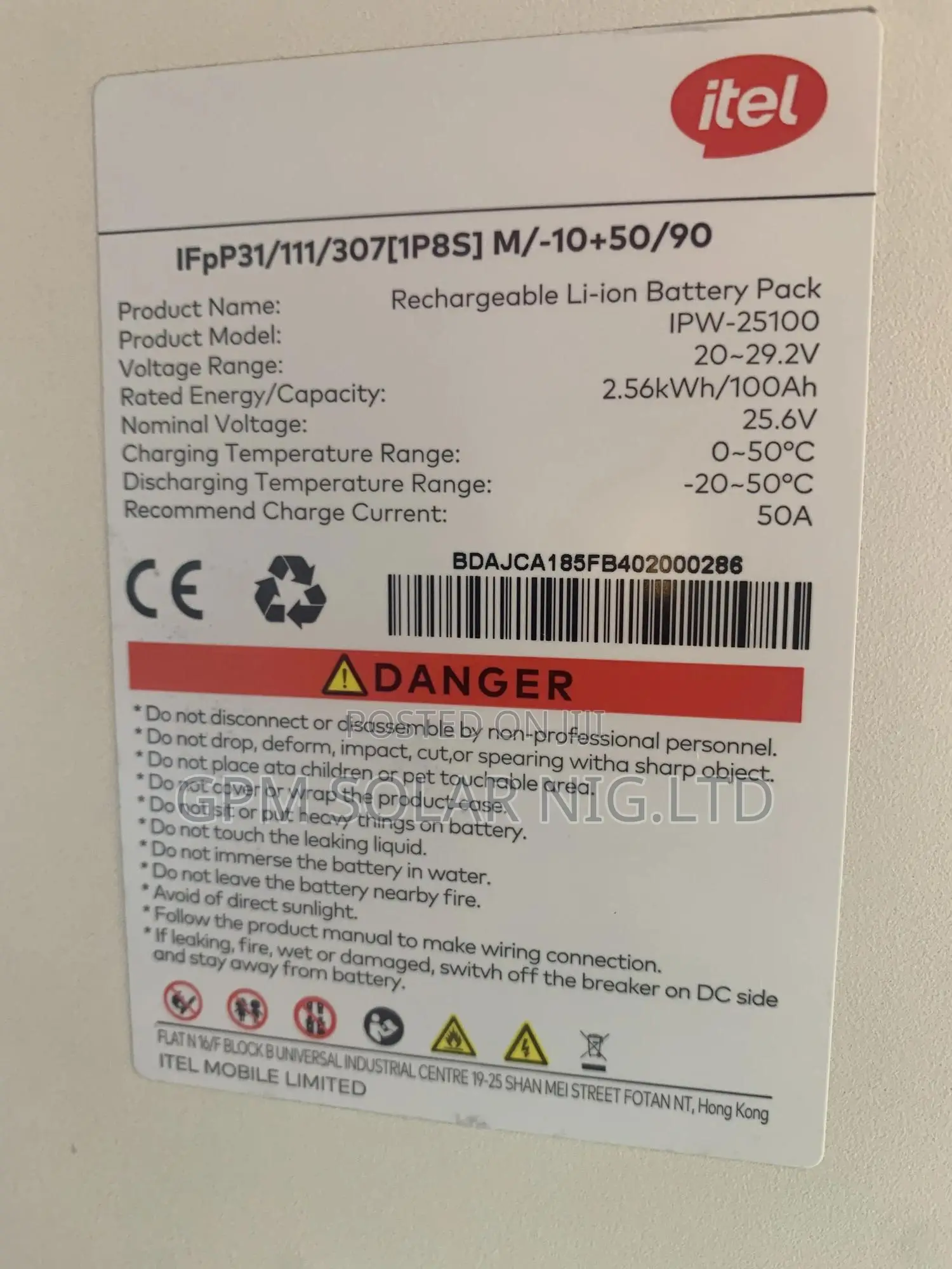 2.5kwh 24volts Itel Lithium Battery