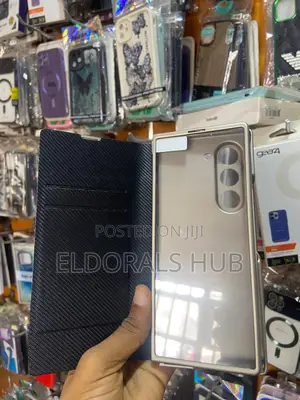 White Leather Z Fold Case With Hand Strap Kickstand Metal Button