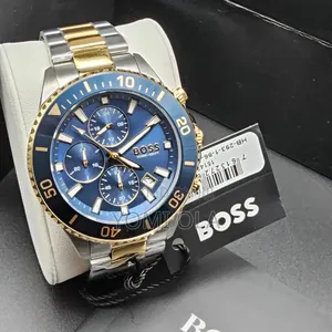 Boss Chronograph Blue Dial Gold and Steel Wristwatch