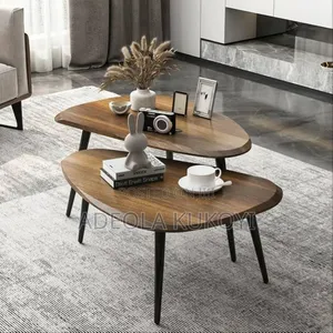 Brown 2pcs Luxury Crafted Wood Top Center Table