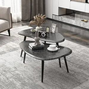 Black 2pcs Luxury Crafted Wood Top Center Table