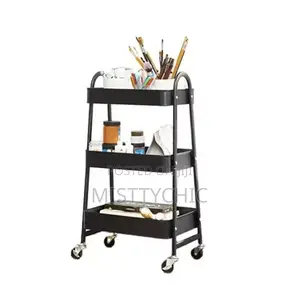3-tier Metal Utility Cart, Kitchen Cart With Handle
