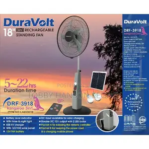Duravolt 18 Inches Rechargeable Fan DRF-3918 Kangaroo With Panel and B