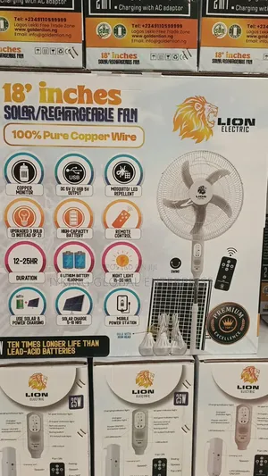 Lion Electric 18" Solar/Rechargeable Fan