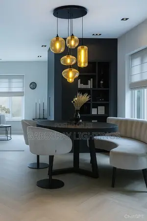 5 in 1 Amber Glass Chandelier