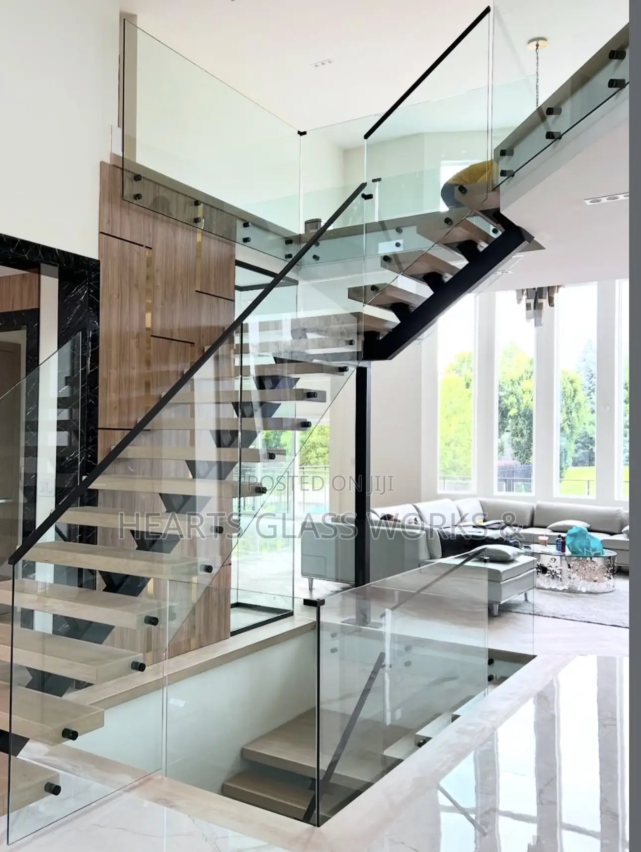 Floating Stairs Installed With Black Stand Off Pins