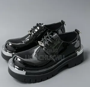 Men’S Luxury Platform Height-Increasing Leather Boots (Glossy Black)
