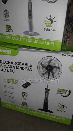 18" Iwin Rechargeable Ac/Dc Solar Standing Fan-Solar Panel and 2-Bulb