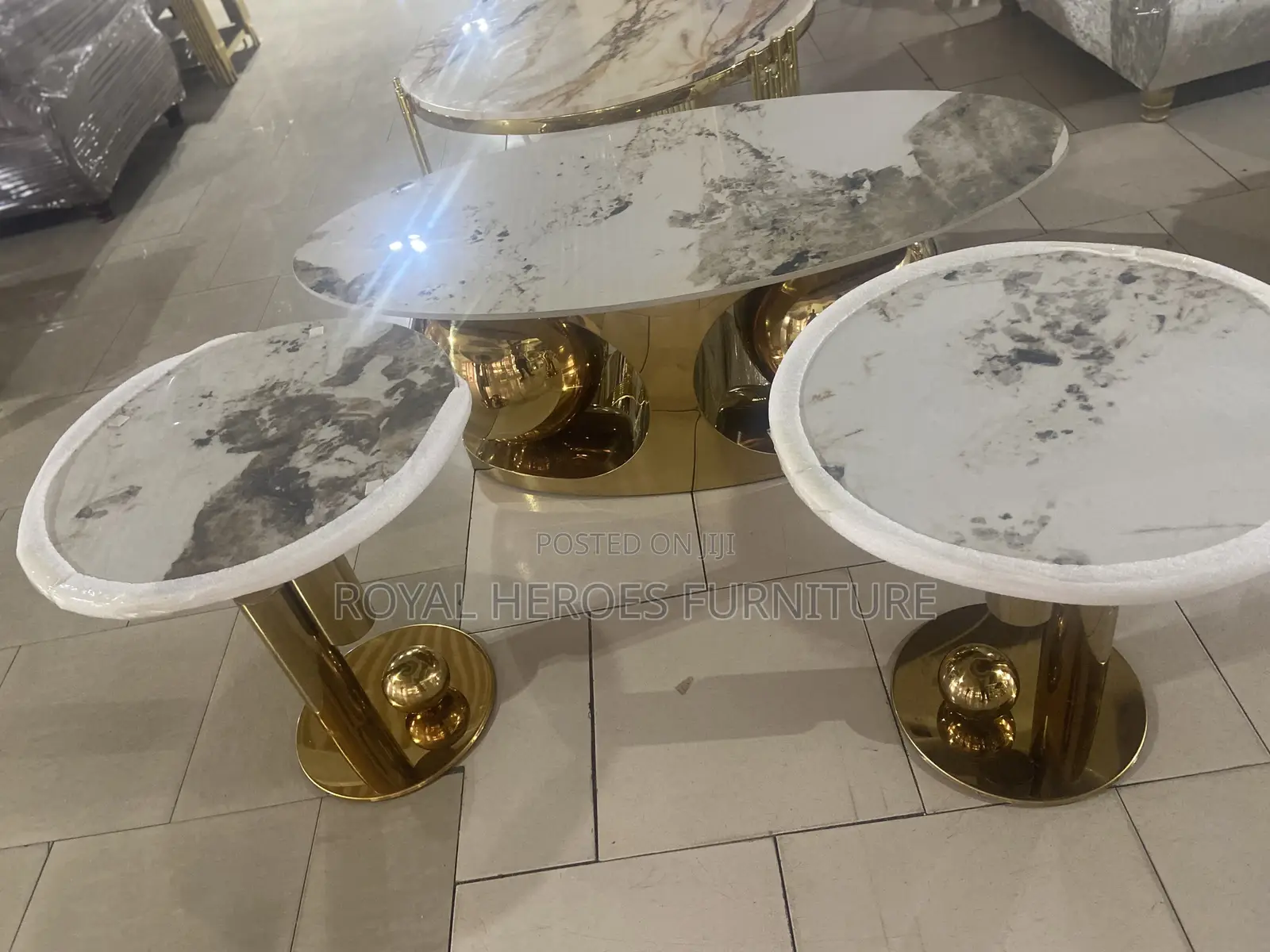 Marble Top Center Table and Stools