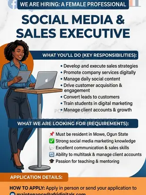 Social Media Sales Executive (Female) In Mowe Ogun State