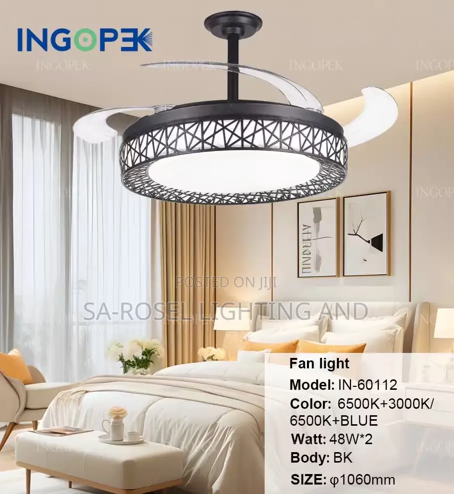 Flat Fan Chandelier Ceiling Fitting With Bluetooth and Mp3