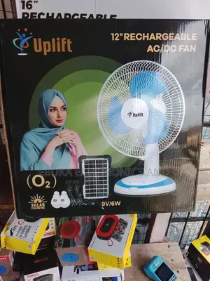 12 Inches Rechargeable Fan Ac and Dc Fan With Solar Panels and 2 Bulbs