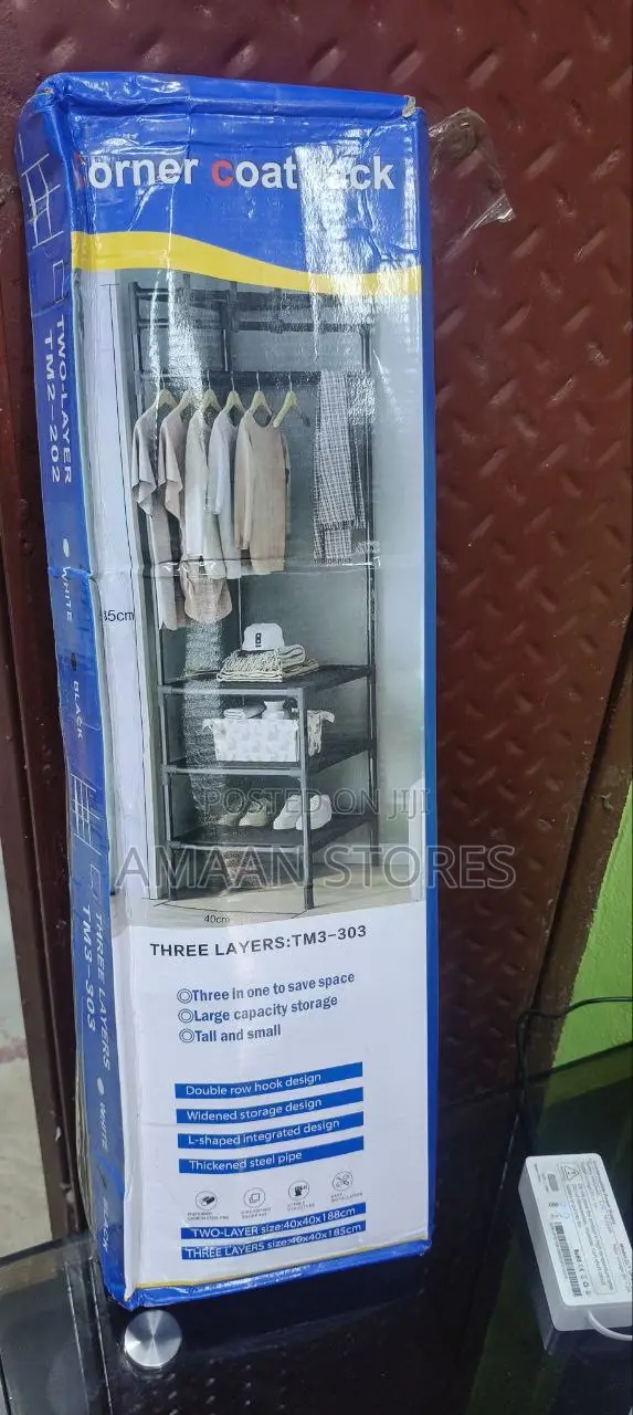 Corner Clothes Rack With Hangers Storage Shelves