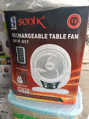 Sonik Rechargeable Table Fan With Ac/Dc+Solar Panel+2 Led Bulbs,