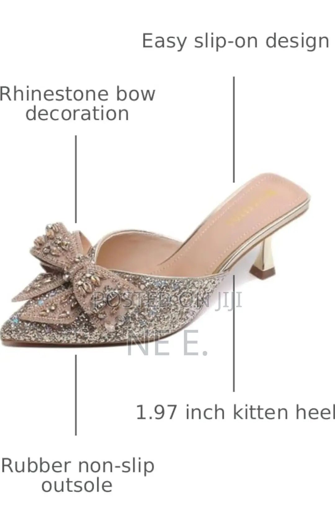Adkgbe Women's Sparkling Rhinestone Bow Kitten Heels