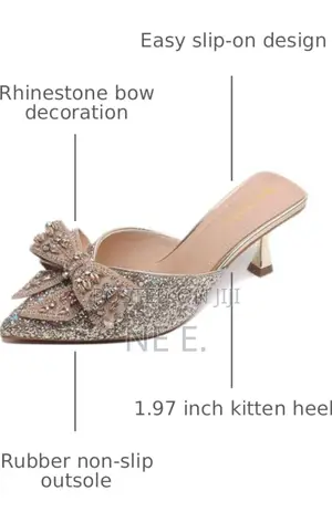 Adkgbe Women's Sparkling Rhinestone Bow Kitten Heels