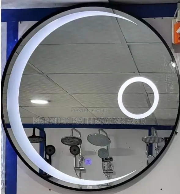Black Round Moon Design Mirror With Light