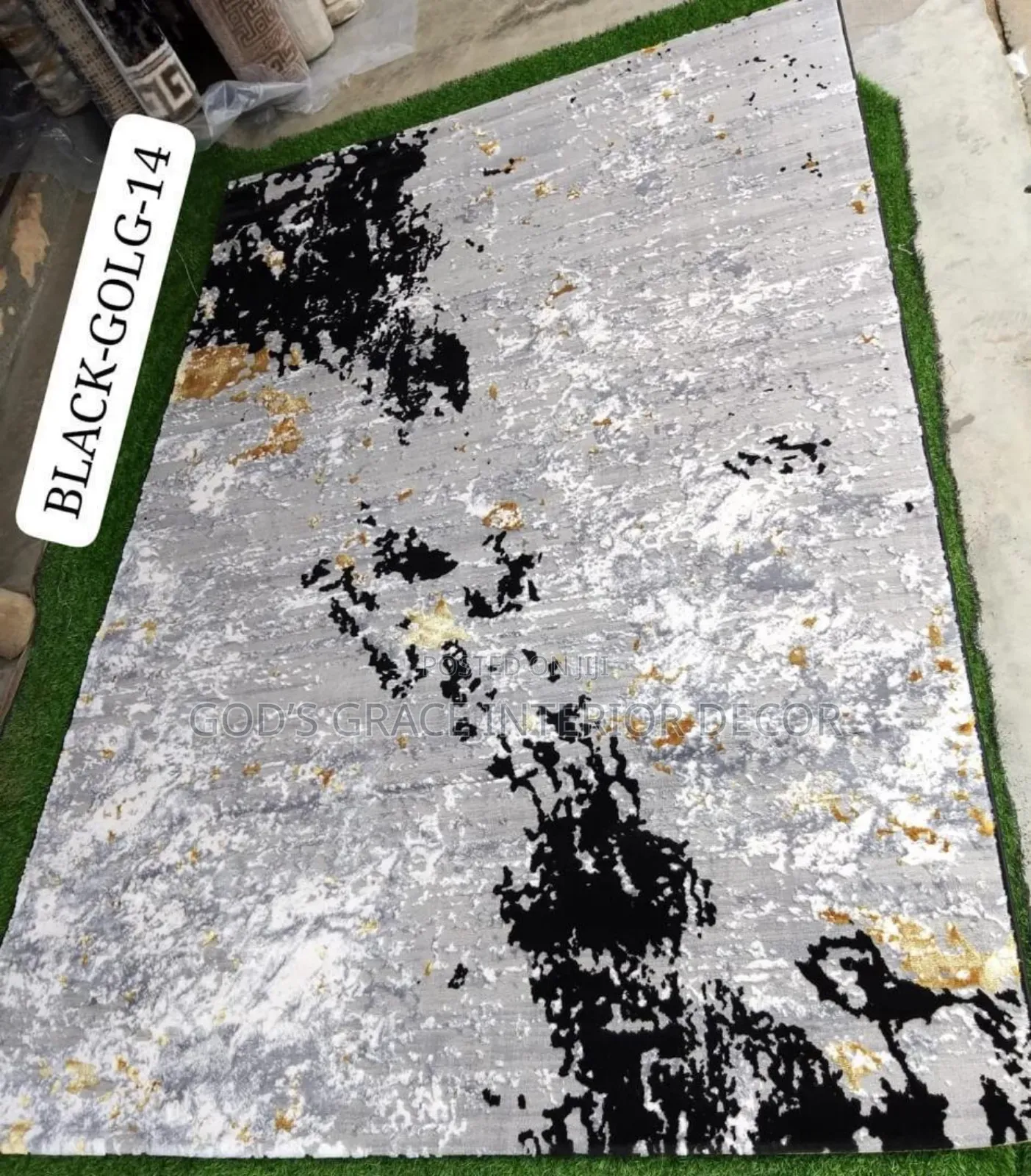 Black and Gold 14 Persian Turkish Center Rug