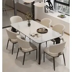 Modern 6-Seater Marble-Effect Dining Table Set