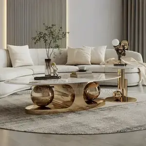 2-Piece Oval Coffee Table Set – Gold