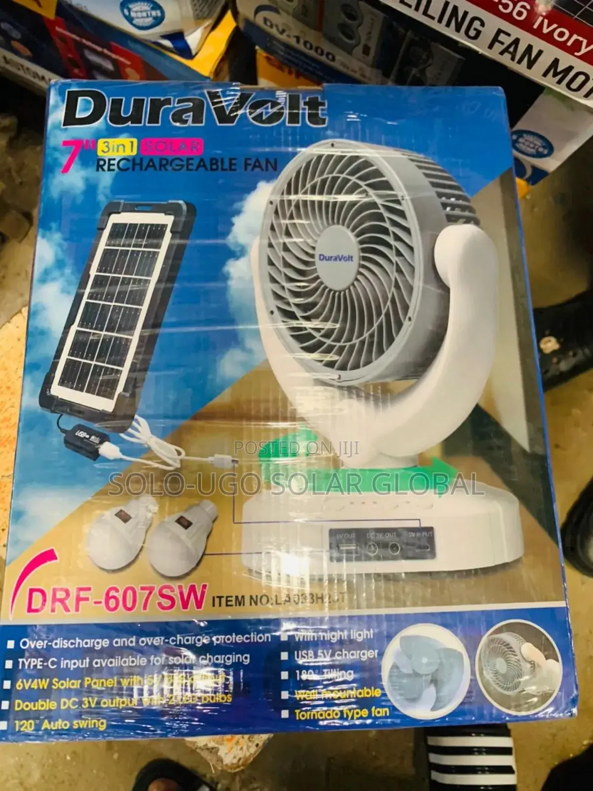 7"3in1 Solar Rechargeable Fan