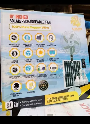 Lion Electric Solar Rechargeable Fan With Solar Panel