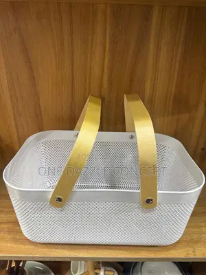 Plastic Pantry Basket With Wooden Handle.
