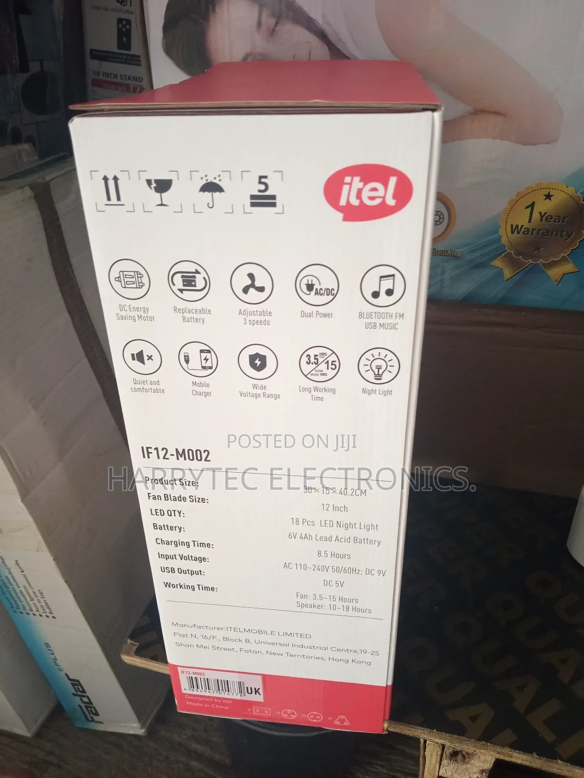 Itel Rechargeable/ Bluetooth Fan 12" With 2 Years Warranty