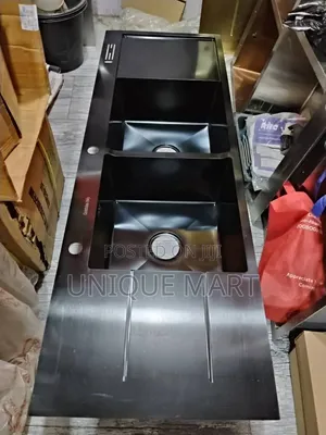 50 by 150 Cm Large Black Double Tray Double Bowl Sink With Accessories