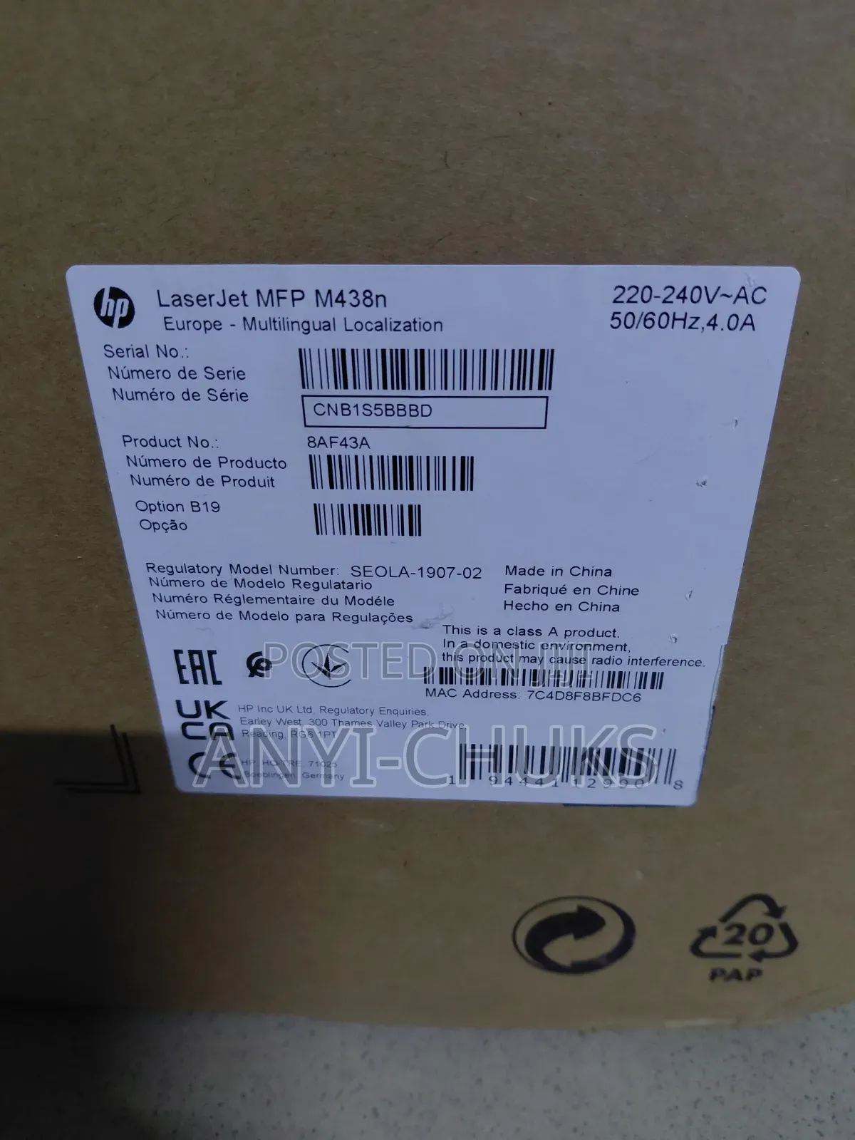 Hp Laserjet MFP M438n A3 Printer