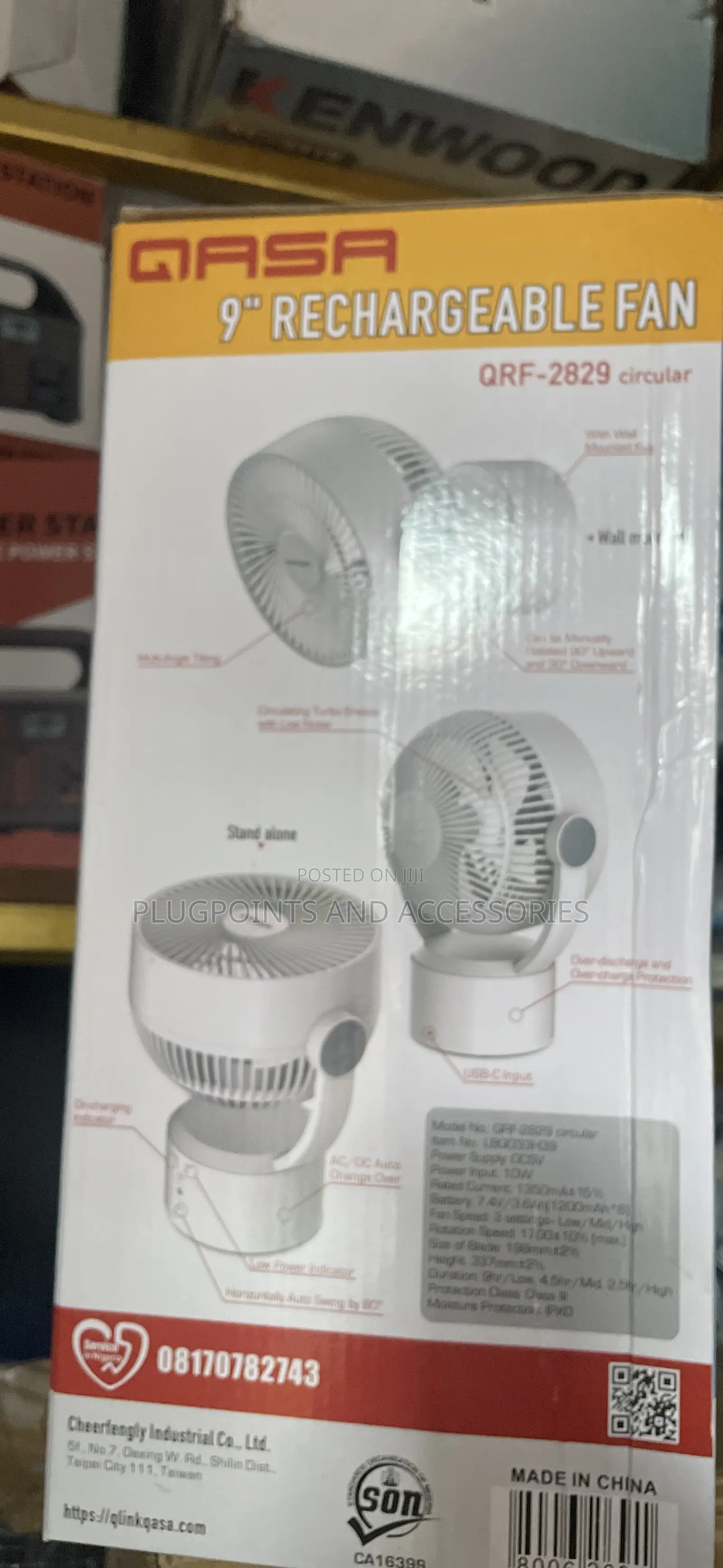 Qasa 9” Table Fan Li-on Battery
