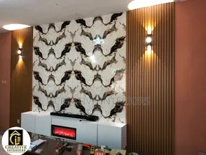 Fluted Panel With Floating Shelve Tv Console