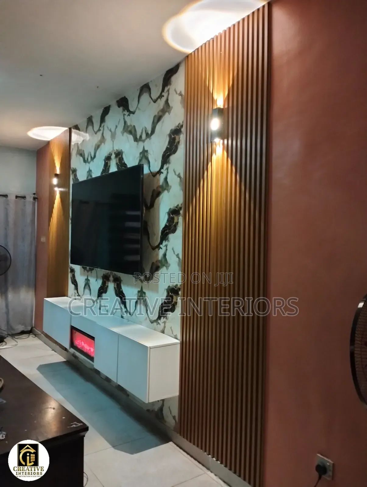 Fluted Panel With Floating Shelve Tv Console