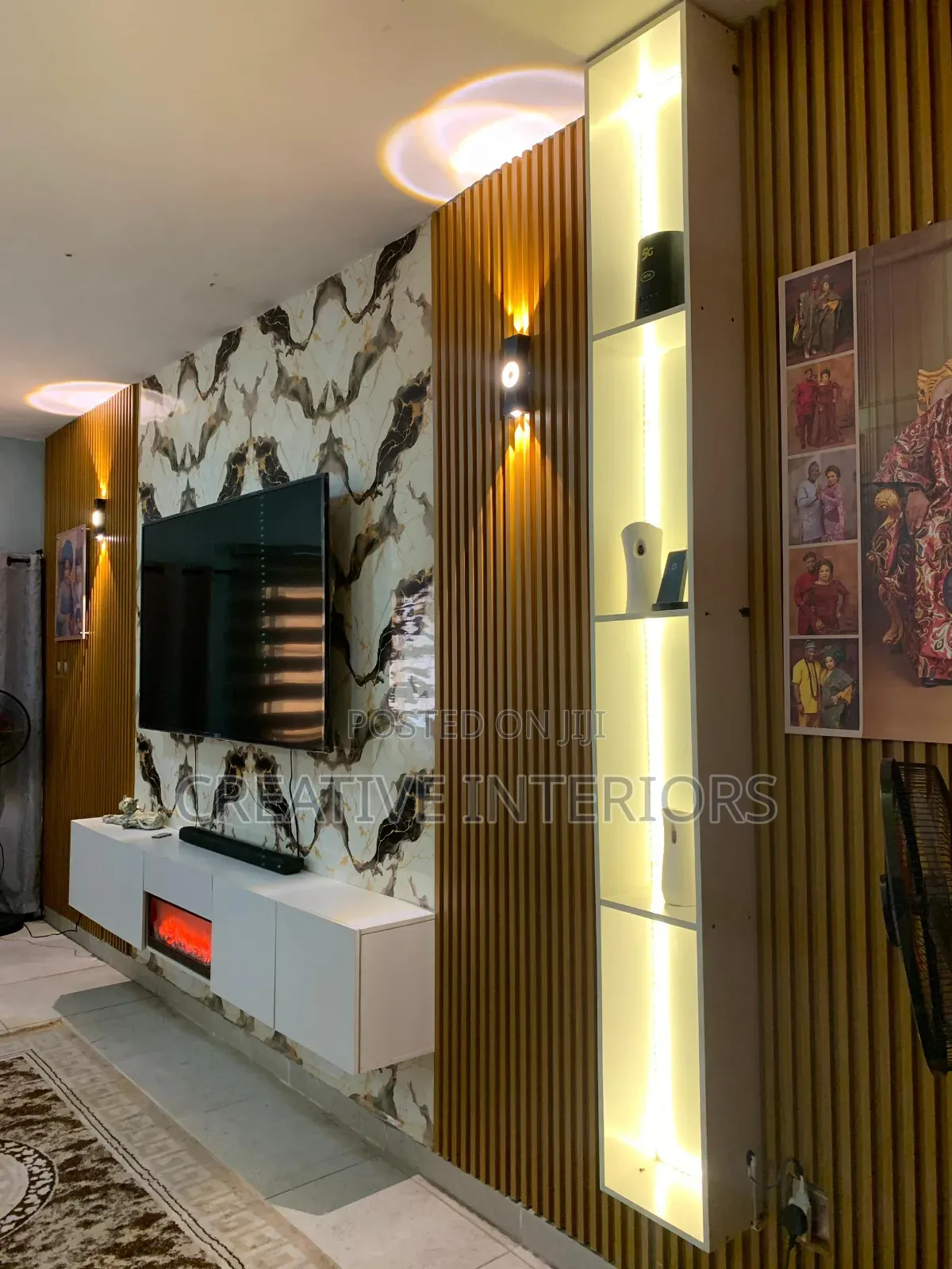 Fluted Panel With Floating Shelve Tv Console