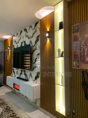 Fluted Panel With Floating Shelve Tv Console
