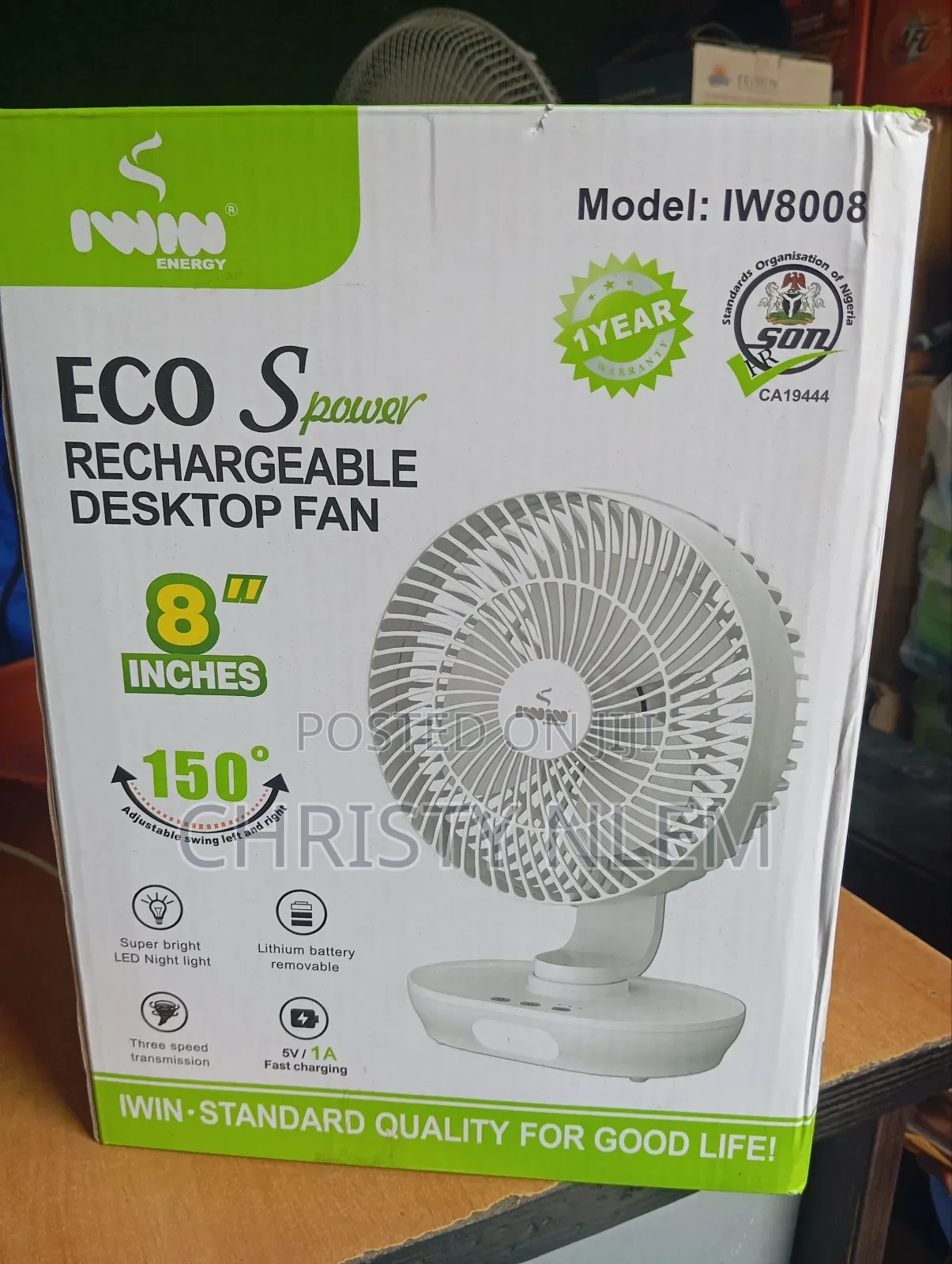 8" Iwin Rechargeable Table Fan