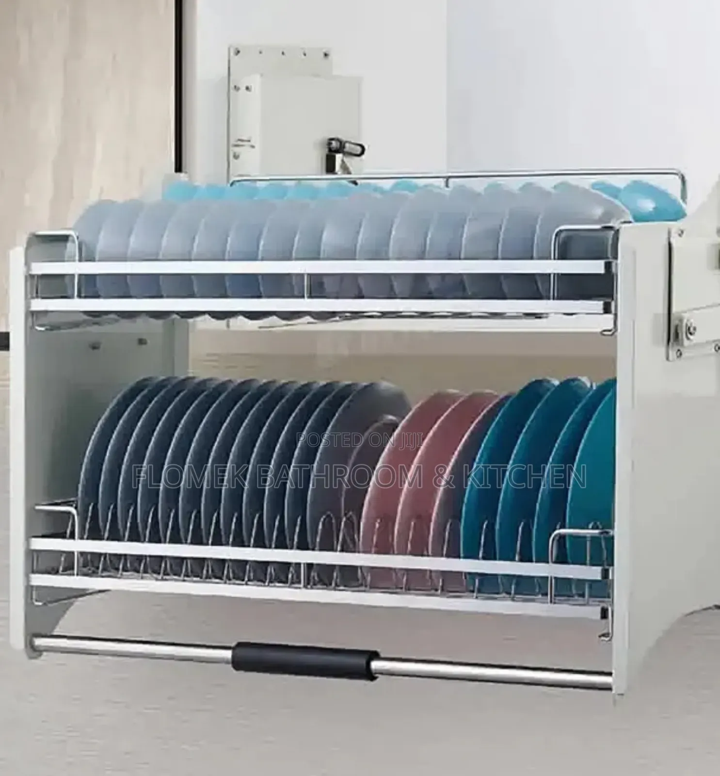 Space-Saving Pull-Down Kitchen Plate Rack – Double Layer Dish Organizr
